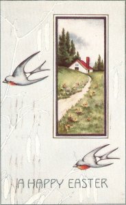 Birds.  Landscape  Old vintage American Easter Greetings postcard