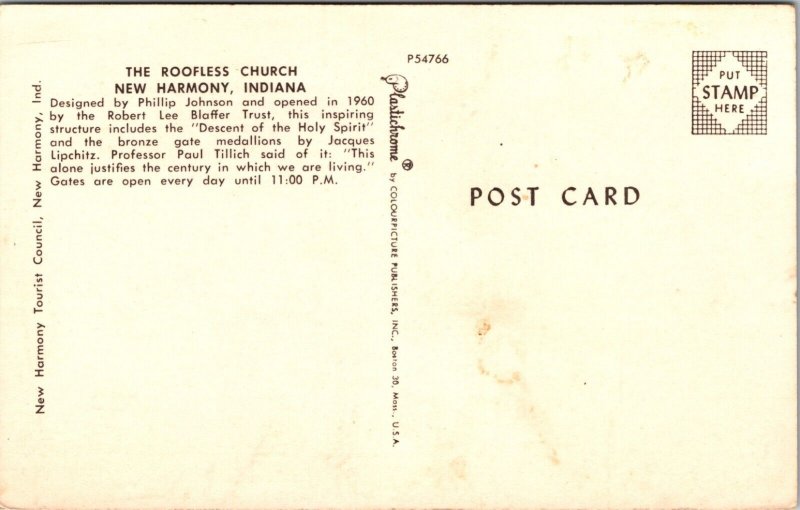 Roofless Church New Harmony Indiana Postcard