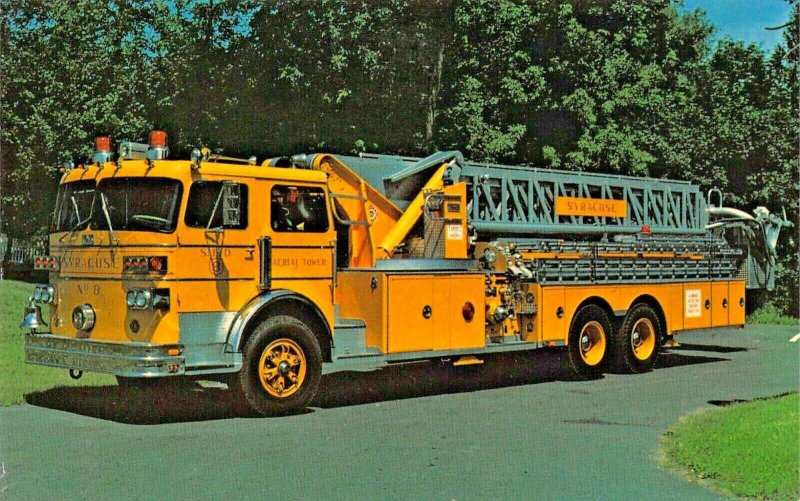 SYRACUSE NY~FIRE TRUCK-90' STEPHEN AERIAL PLATFORM POSTCARD