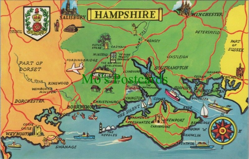 Maps Postcard - Map Showing Hampshire and Part of Dorset  RS27469 