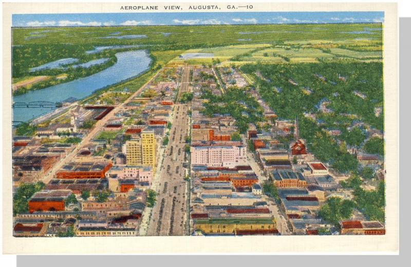 Classic Augusta, Georgia, GA Postcard, Aeroplane View