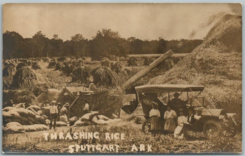 STUTTGART AR THRESHING RICE ANTIQUE REAL PHOTO POSTCARD RPPC PHOTOMONTAGE FARM