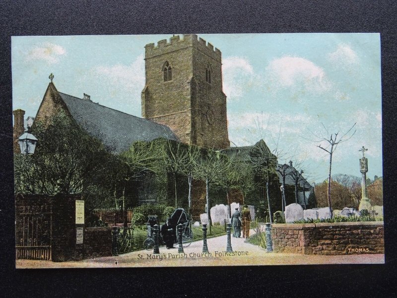 Kent FOLKESTONE St. Mary's Parish Church - Old Postcard by Shurrey