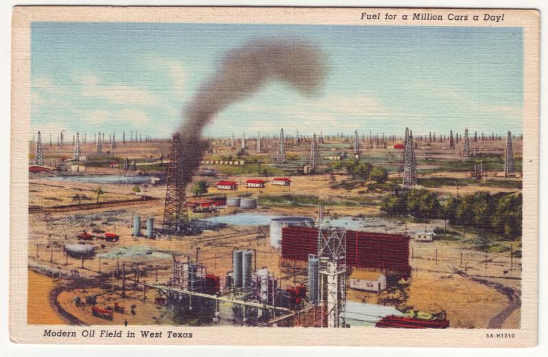 P400 JL old linen postcard west texas oil fields