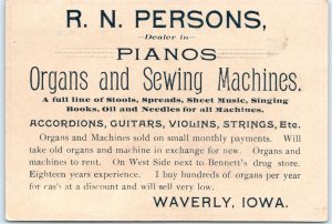 c1880s Waverly, Iowa Piano Dealer Trade Card Persons Crown Geo Bent Organ C3