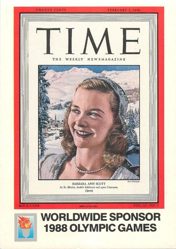 TIME Magasine Postcard Worldwide Sponsor 1988 Olympic Games Barbara Ann Scott