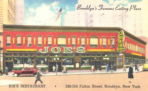 Brooklyn NY Joe's Restaurant Old Cars, Postcard