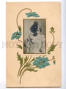 234153 Girl in Flowers Vintage REAL PHOTO postcard EMBOSSED