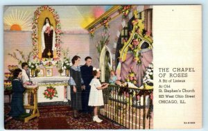 CHICAGO, IL ~ St. Stephen's Church CHAPEL OF ROSES Bit of Lisieux 1940s Postcard