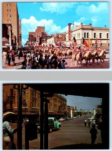 2 Postcards FORT WORTH, Texas TX ~ RODEO PARADE Exchange Avenue Street Scene
