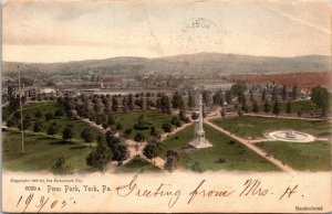 Postcard PA York Penn Park Civil War Monument Water Fountain Rotograph 1905 V179