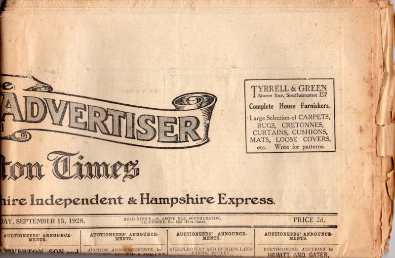 Southampton Hampshire Times 1928 Original Antique Newspaper