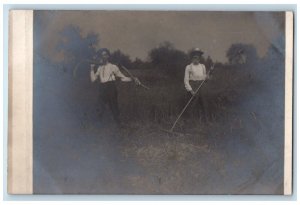 c1910's Farmers Farming Scythe Field Unposted Antique RPPC Photo Postcard 