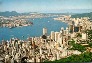 Postcard Hong Kong & Kowloon Peninsula from the Peak Ships 1980s K23