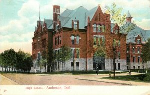 Vintage Postcard; Old High School, Anderson IN Madison County Wheelock