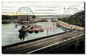 Old Postcard Spoordijk in Spoorbruggen puts Binnen Amsterdam Boat Haven
