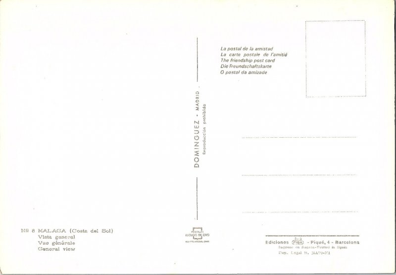 Panoramic View Malaga Costa del Sol Spain Flowers 1960s Continental Postcard