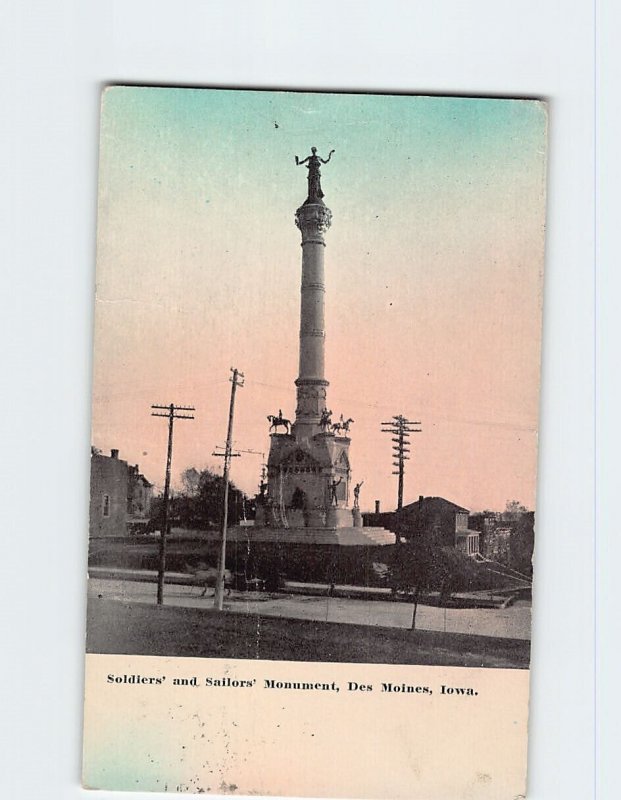 Postcard Soldiers' and Sailors' Monument, Des Moines, Iowa