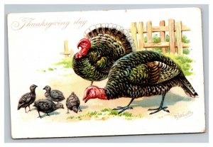 Vintage 1910's Tuck's Thanksgiving Postcard Turkeys with Poult on the Farm