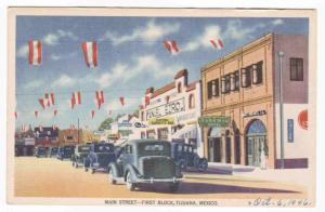 Main Street First Block Cars Tijuana Mexico 1946 postcard