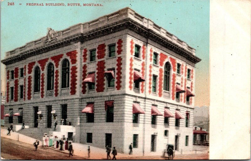 Federal Building Butte Montana Postcard horse carriage