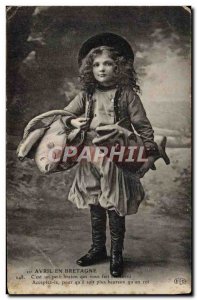 Old Postcard April in Brittany Fish Child Folklore