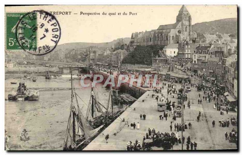 Old Postcard Treport Perspective wharf and Harbor Yacht