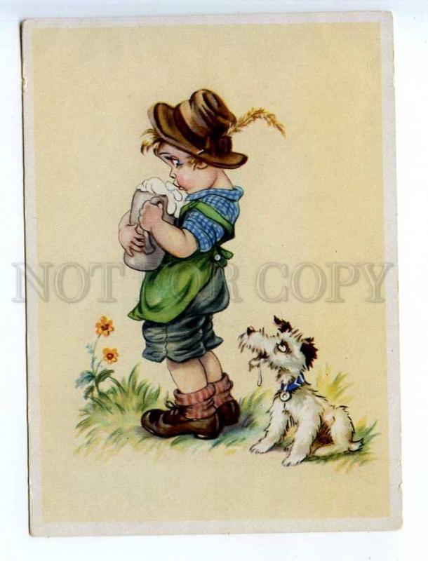 221949 GERMANY boy butterbeer fox terrier Old postcard