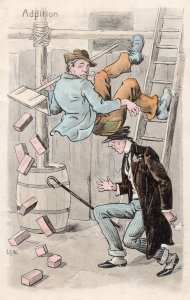 Addition Ladder Climbing Confusing Puzzle Style Old Comic Postcard