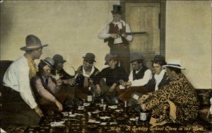 Sunday School in the West Cowboys Cards Gambling Drinking Smoking Postcard