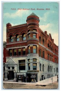 1914 First National Bank Building Dirt Road Manistee Michigan MI Posted Postcard