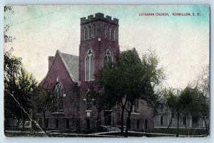 Vermillion South Dakota Postcard Lutheran Church Exterior Building 1912 Vintage