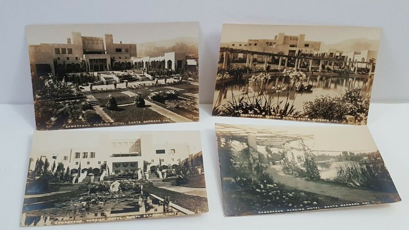 Lot of 4 Samarkand Persian Hotel Santa Barbara CA RPPC Vintage Postcards A20