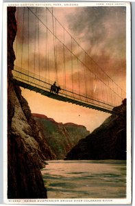 Postcard AZ Kaibab Suspension Bridge over Colorado River Fred Harvey