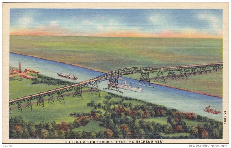 The Port Arthur Bridge over the Neches River between Orange and Port Arthur, ...