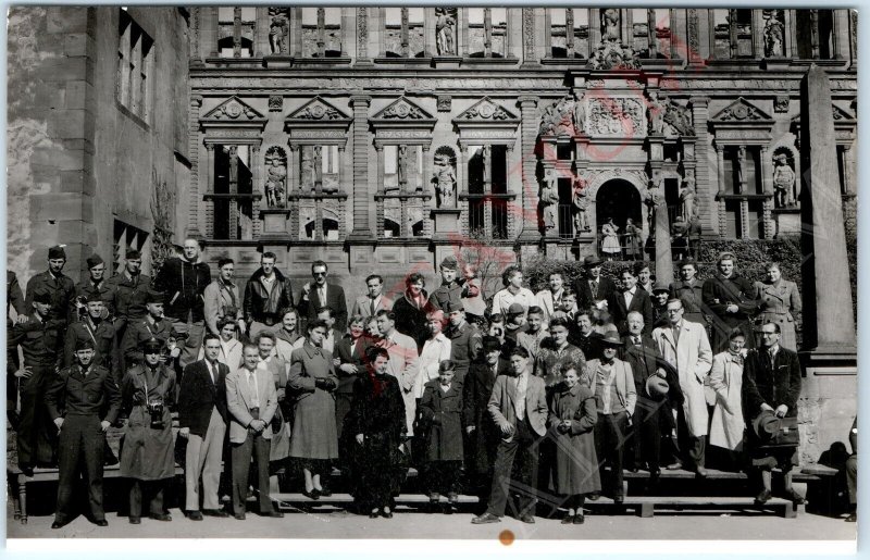 c1940s Heidelberg, Germany RPPC Castle Greetings Tourist Military Soldiers A163