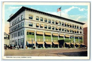 c1930's Terminal Building Akron Ohio OH Vintage Unposted US Flag Postcard