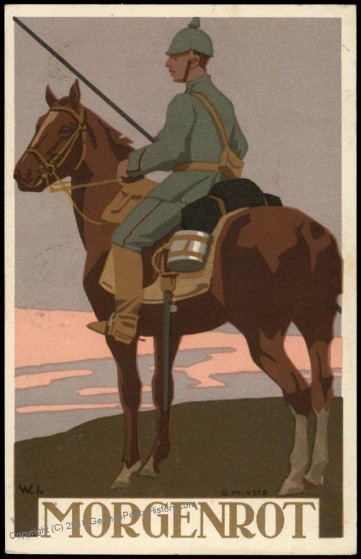 Germany WWI Patriotic Artist Card Dawn Cavalry Patrol Munich Bavaria Feldp 74377