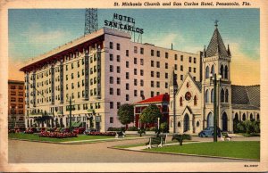 Florida Pensacola Michael's Church and San Carlos Hotel 1939 Curteich