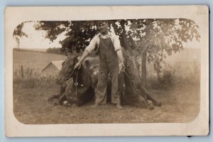 c1910's Man With Two Horses Scene Field RPPC Photo Unposted Antique Postcard