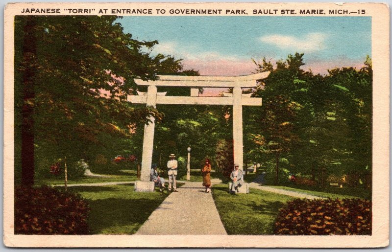 1936 Japanese Torri Entrance Government Park Sault Ste Marie Michigan Postcard