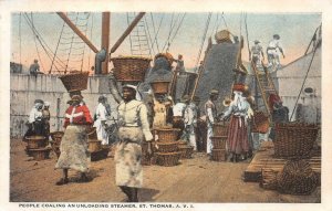 COAL COALING SHIP STEAMER BLACK AMERICANA ST. THOMAS A.V.I. POSTCARD (c. 1920)