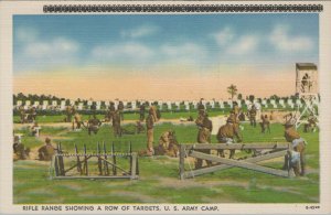 US Army Rifle Range Showing Row of Targets US Army Camp soldiers linen E559 