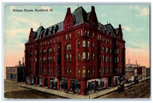 Rockford Illinois IL Postcard Nelson House Building Car Street View 1916 Antique