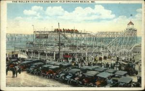 Old Orchard Beach ME Roller Coaster Bunch of Old 1920s Cars Postcard