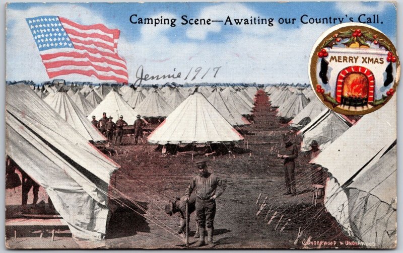 1910's Camping Scene Awaiting Our Country's Call Christmas Posted Postcard