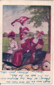 COLLEGE GIRL, Harvard University, 1909 Pennant, 3 Beautiful Women in Car, Art