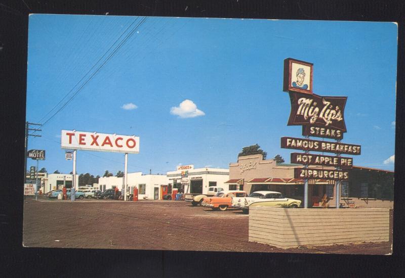 FLAGSTAFF ARIZONA MIZ ZIP'S RESTAURANT ROUTE 66 GAS STATION VINTAGE POSTCARD