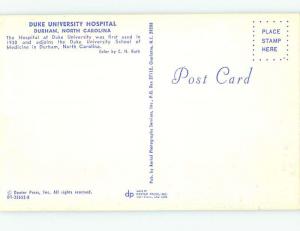 Unused Pre-1980 DUKE UNIVERSITY HOSPITAL Durham North Carolina NC L6773