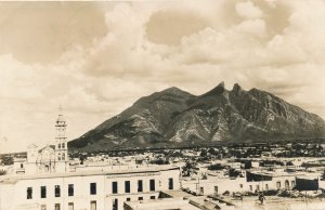 RPPC Church and Mountain Scene mailed from Linares, Nuevo Leon, Mexico - pm 1948